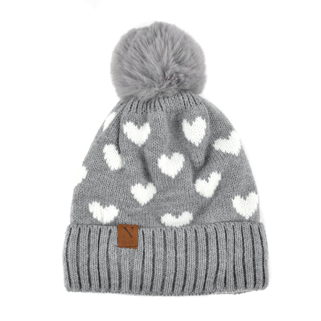 Women's Hearts and Pom Pom Knit Winter Hat