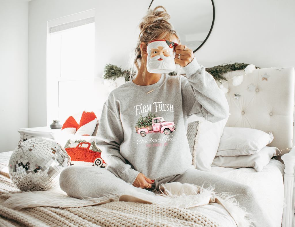 Farm Fresh Christmas Trees {Pink} Classic Crew Neck Sweater