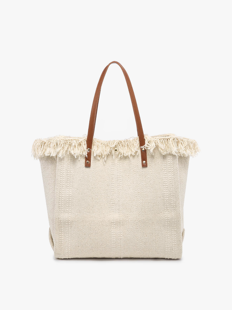 Madison Handwoven Fringe Tote: Natural