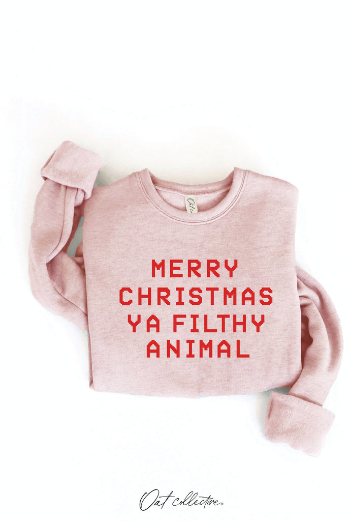 MERRY CHRISTMAS YA FILTHY ANIMAL Graphic Sweatshirt: DARK H.SAGE