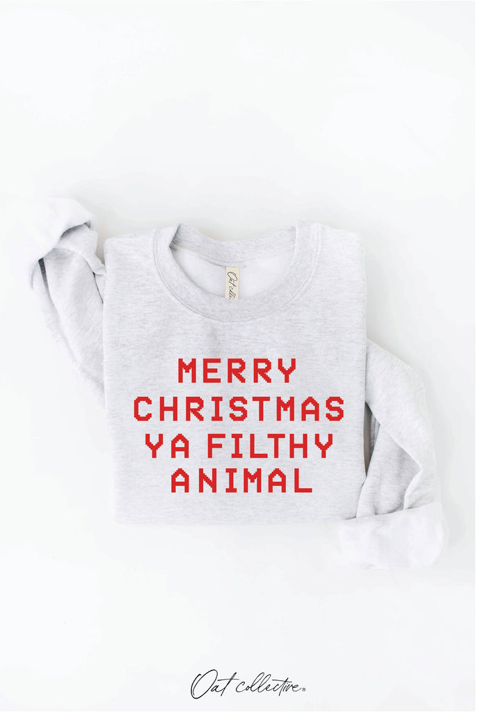 MERRY CHRISTMAS YA FILTHY ANIMAL Graphic Sweatshirt: DARK H.SAGE