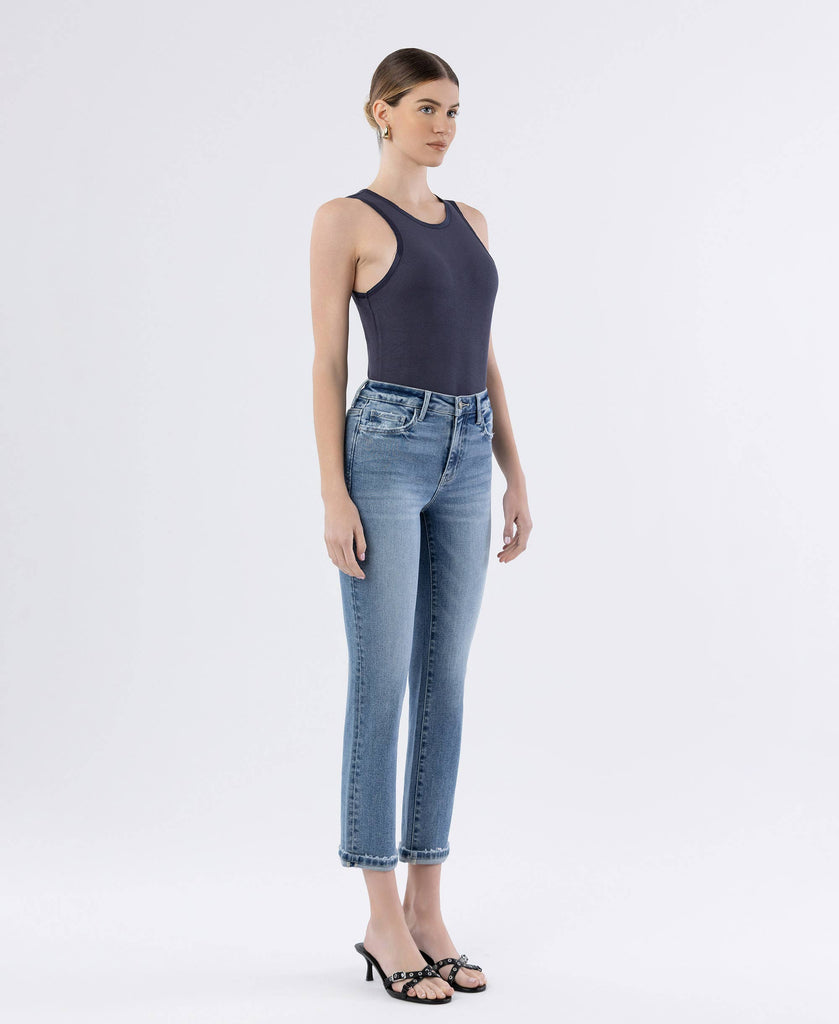 HIGH RISE CUFFED SLIM STRAIGHT JEANS