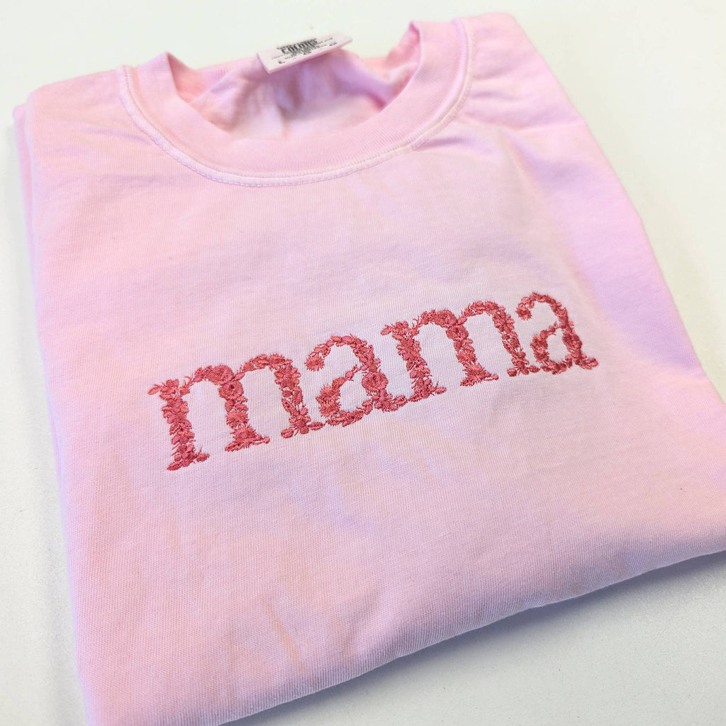 Embroidered Mama Shirt Floral Comfort Colors Spring Tee  : Pepper