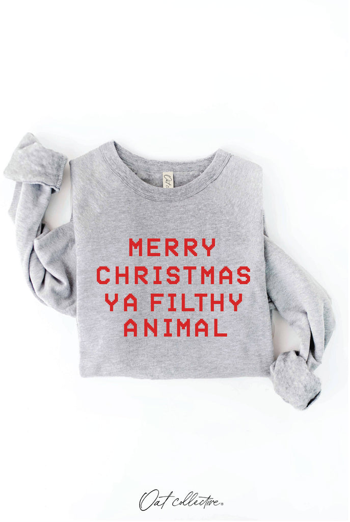 MERRY CHRISTMAS YA FILTHY ANIMAL Graphic Sweatshirt: DARK H.SAGE