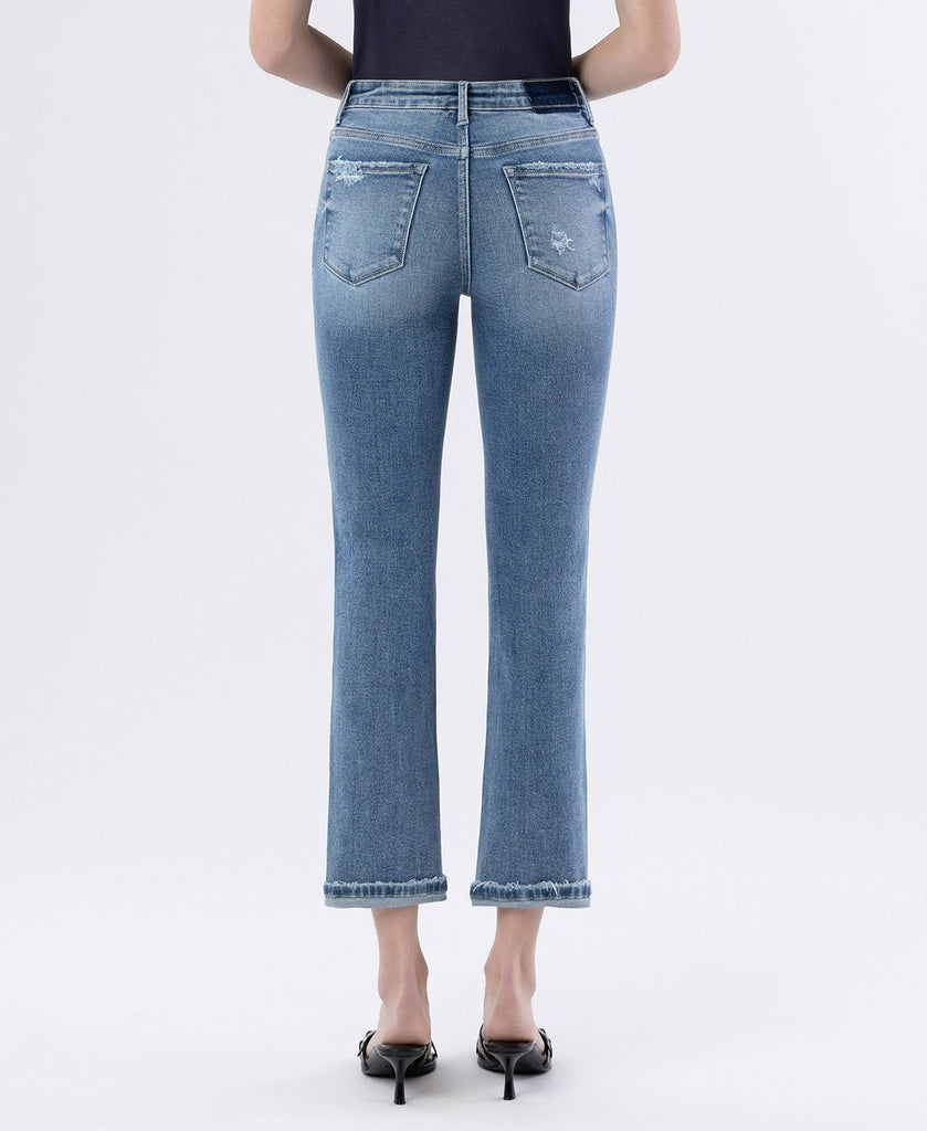 HIGH RISE CUFFED SLIM STRAIGHT JEANS