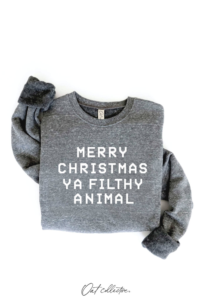 MERRY CHRISTMAS YA FILTHY ANIMAL Graphic Sweatshirt: DARK H.SAGE