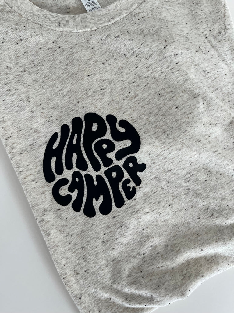 Happy Camper - cream speckled tee