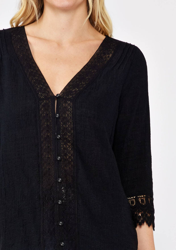 Ellie Sleeve V-Neck Button Down Blouse : Vanilla