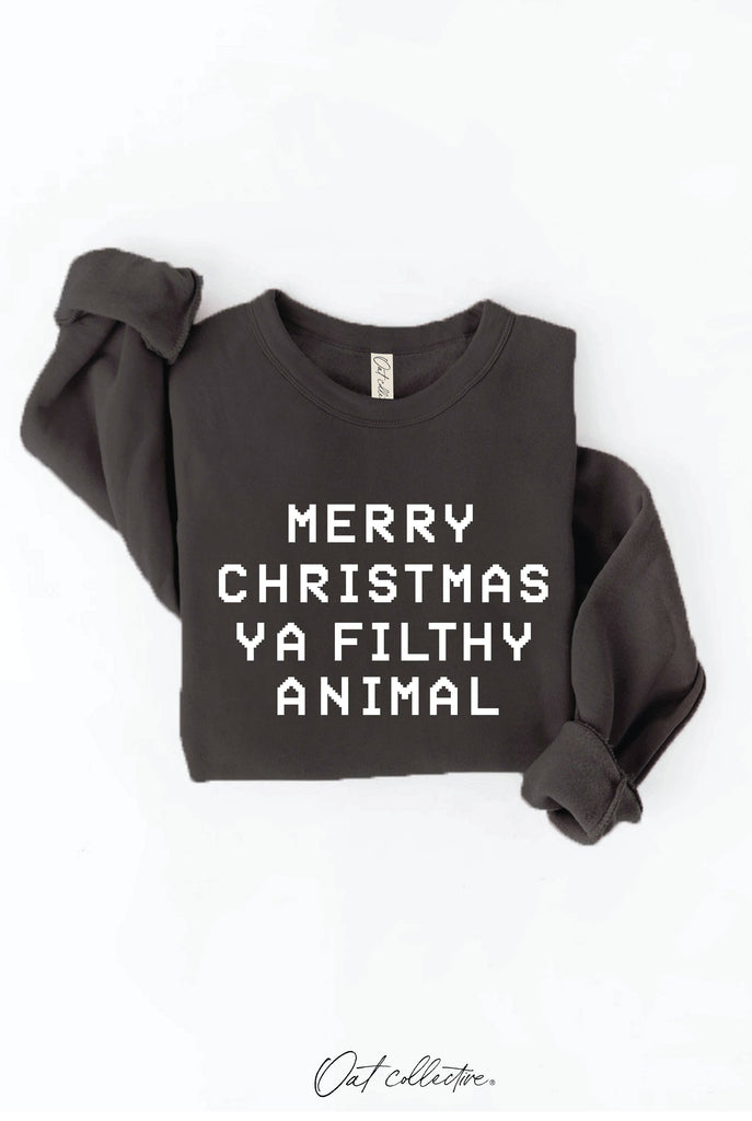 MERRY CHRISTMAS YA FILTHY ANIMAL Graphic Sweatshirt: DARK H.SAGE