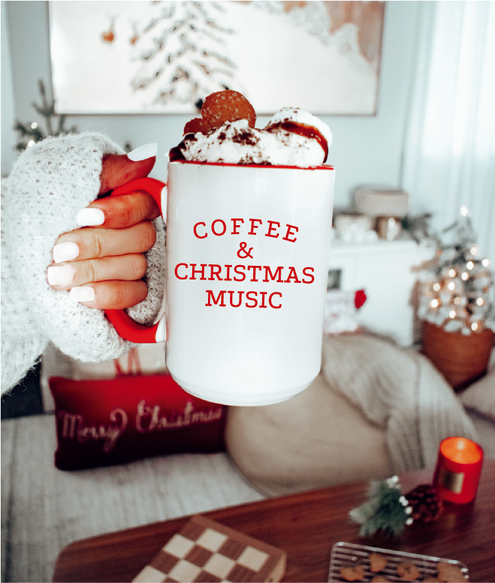 Coffee & Christmas Music 15oz Mug  Red Handle