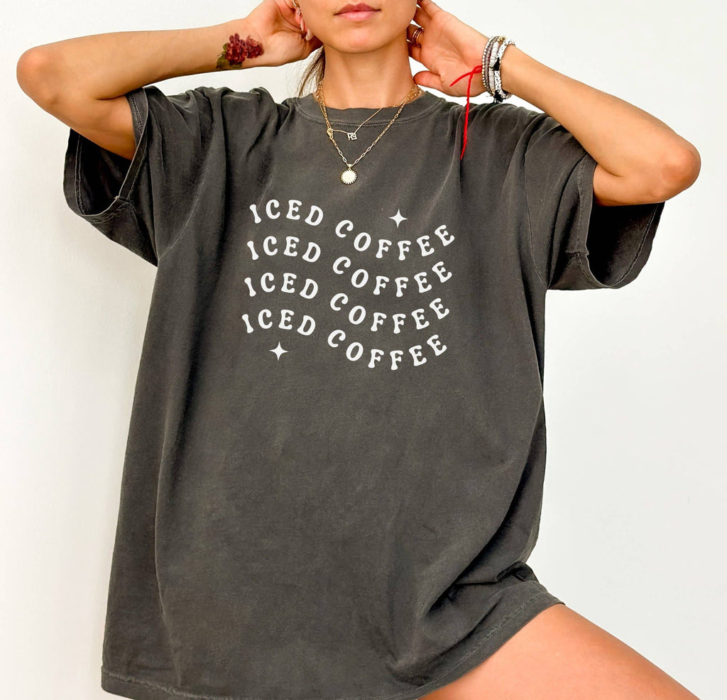 Iced Coffee Lover Shirt Summer T-shirt Spring Graphic Tee: Mustard