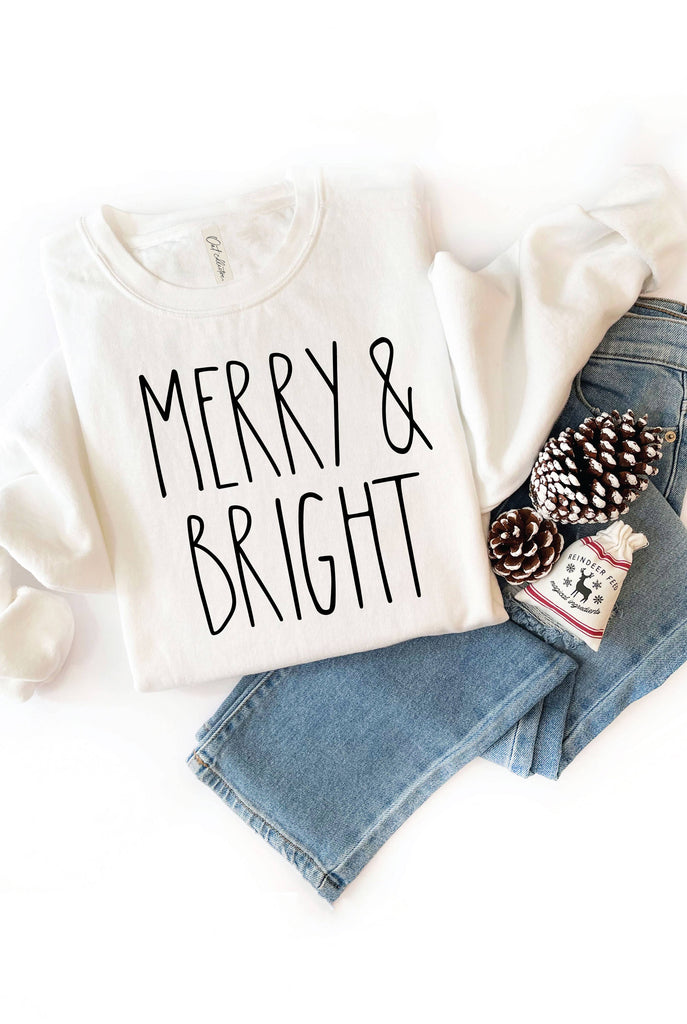 MERRY AND BRIGHT  Graphic Sweatshirt     : MAUVE