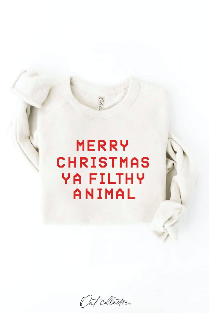 MERRY CHRISTMAS YA FILTHY ANIMAL Graphic Sweatshirt: DARK H.SAGE