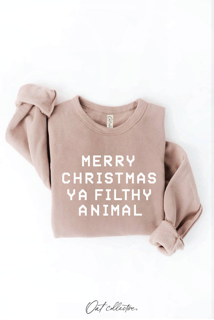 MERRY CHRISTMAS YA FILTHY ANIMAL Graphic Sweatshirt: DARK H.SAGE