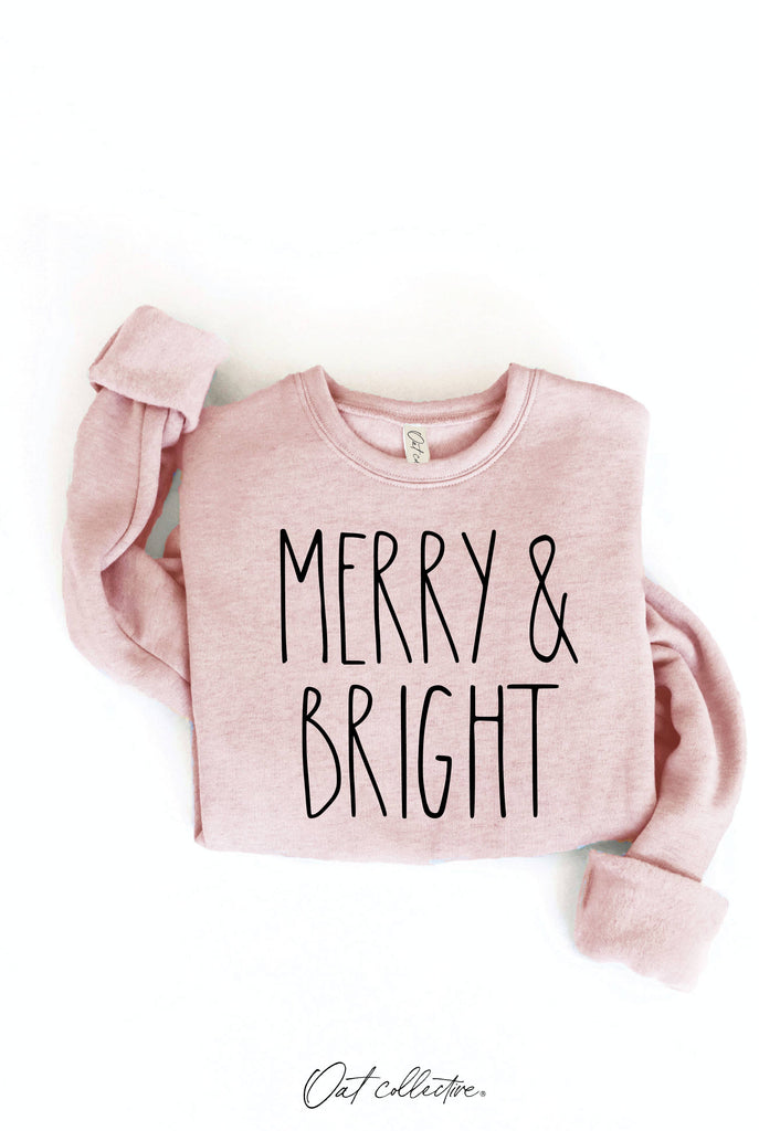 MERRY AND BRIGHT  Graphic Sweatshirt     : MAUVE