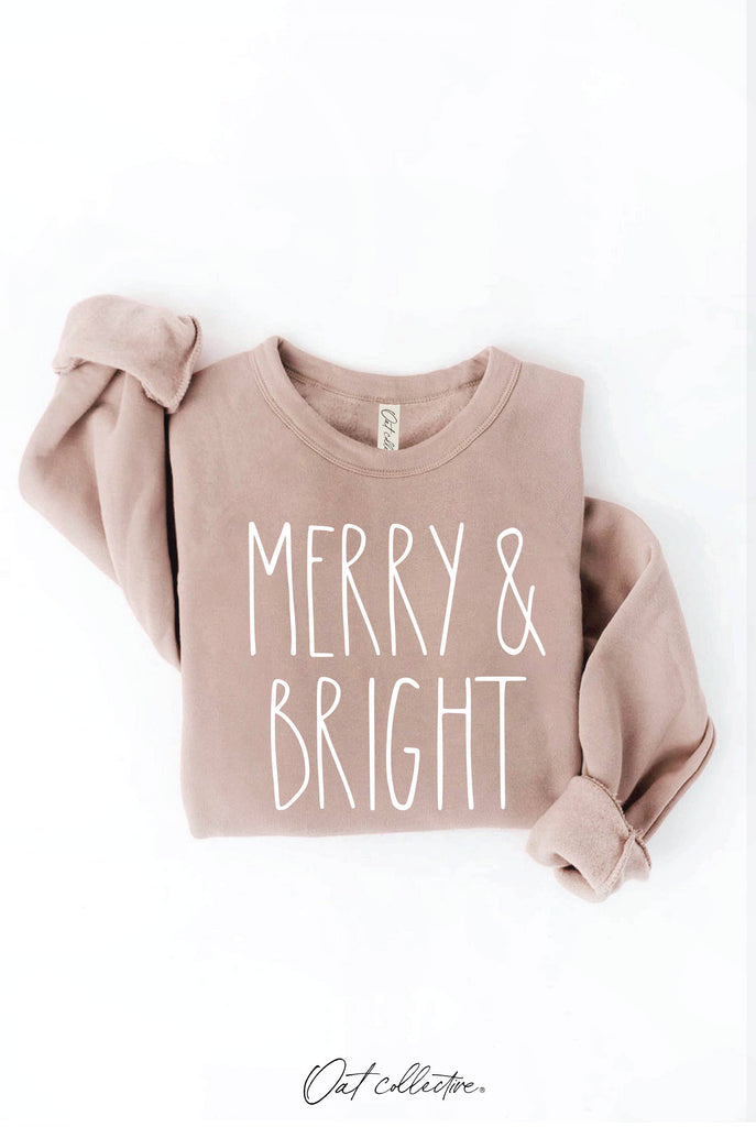 MERRY AND BRIGHT  Graphic Sweatshirt     : MAUVE
