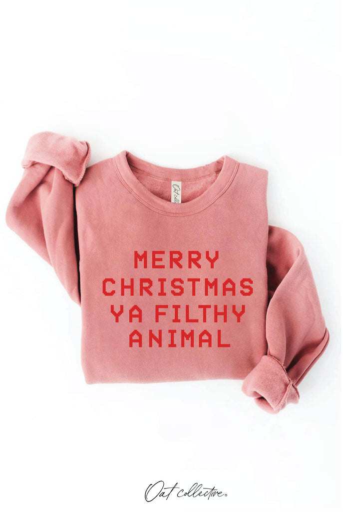 MERRY CHRISTMAS YA FILTHY ANIMAL Graphic Sweatshirt: DARK H.SAGE