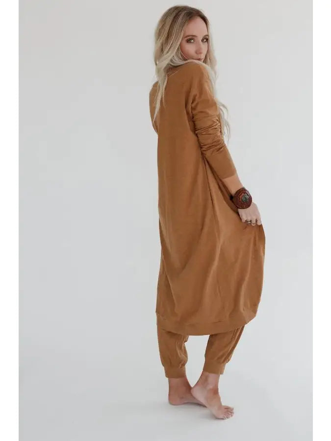 Set To Go Textured Jumpsuit and Cardigan Set - Camel  (ITEMS SOLD SEPARATELY)