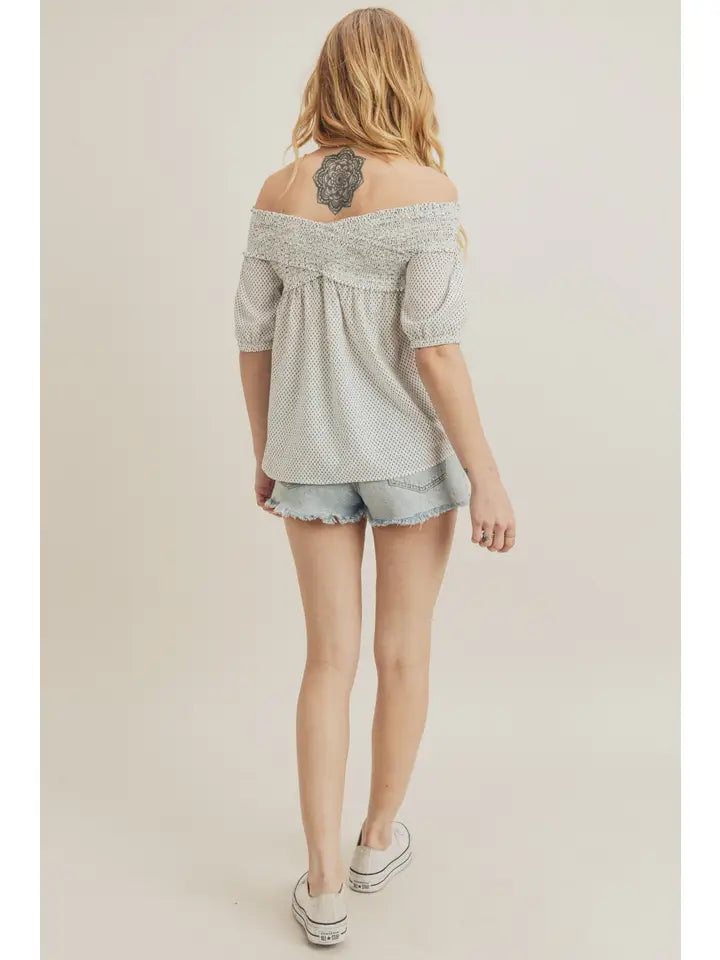 Balloon Slv Smocked Off Shoulder Top -