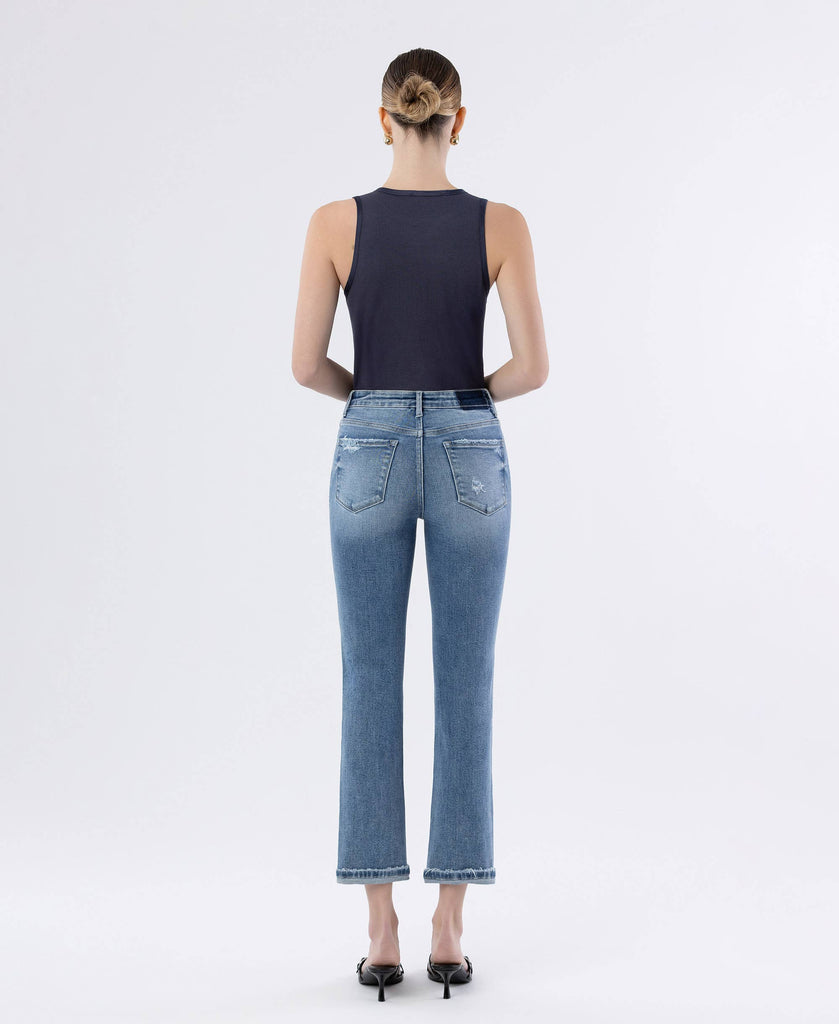 HIGH RISE CUFFED SLIM STRAIGHT JEANS