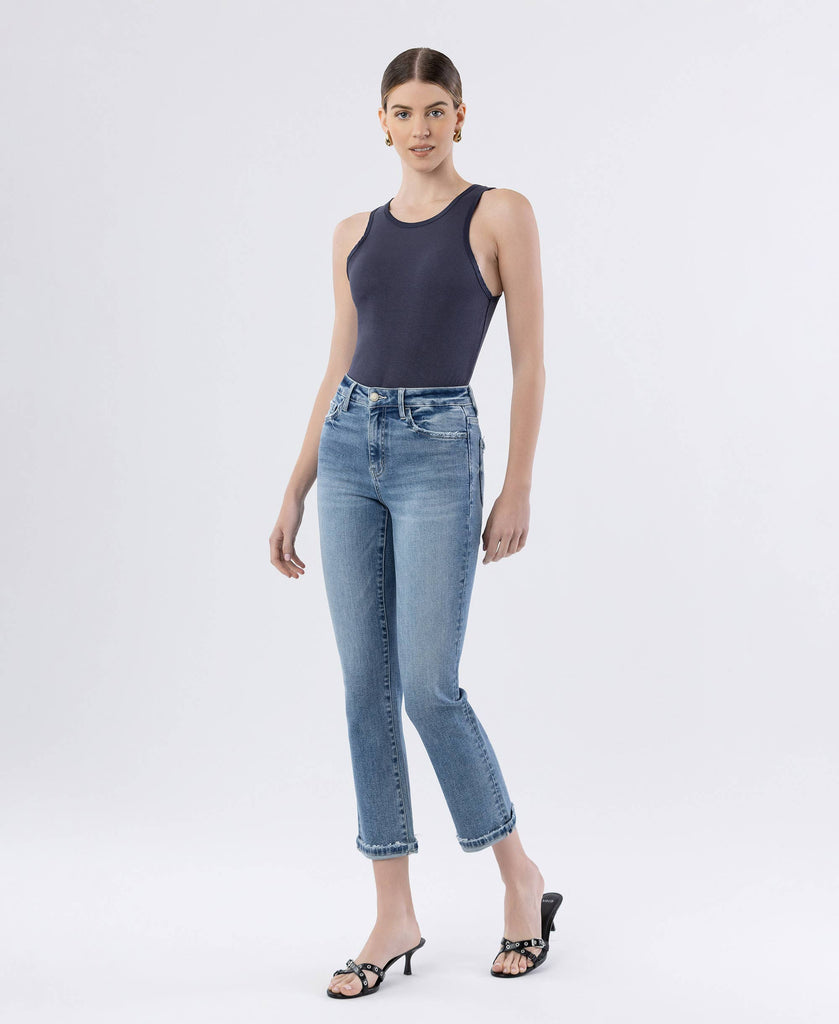 HIGH RISE CUFFED SLIM STRAIGHT JEANS