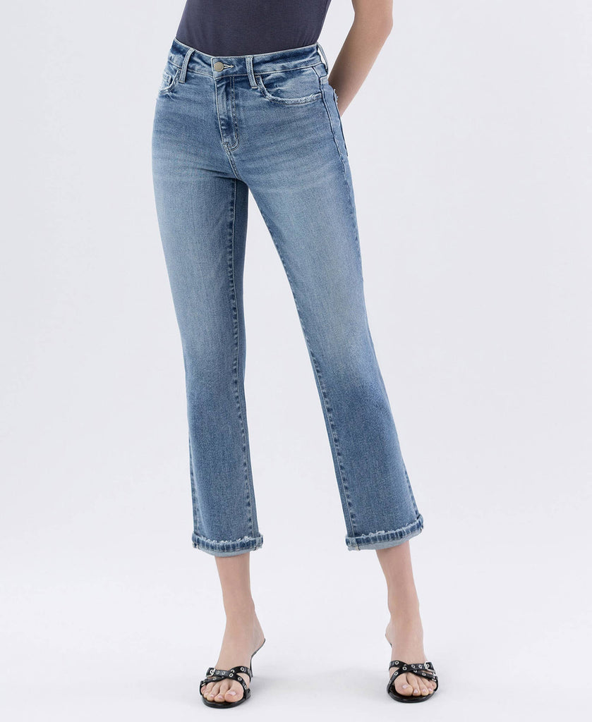 HIGH RISE CUFFED SLIM STRAIGHT JEANS