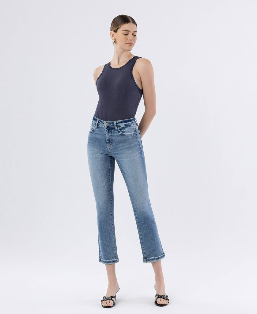 HIGH RISE CUFFED SLIM STRAIGHT JEANS