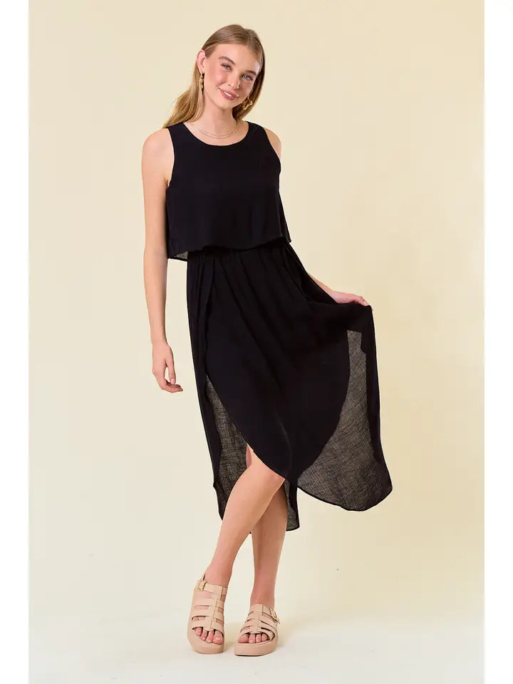 Linen Layered Bodies Tulip Hem Dress Posh & Pixie salon and boutique online store Linen Layered Bodies Tulip Hem Dress Posh & Pixie salon and boutique online store