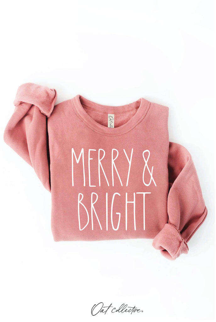 MERRY AND BRIGHT  Graphic Sweatshirt     : MAUVE