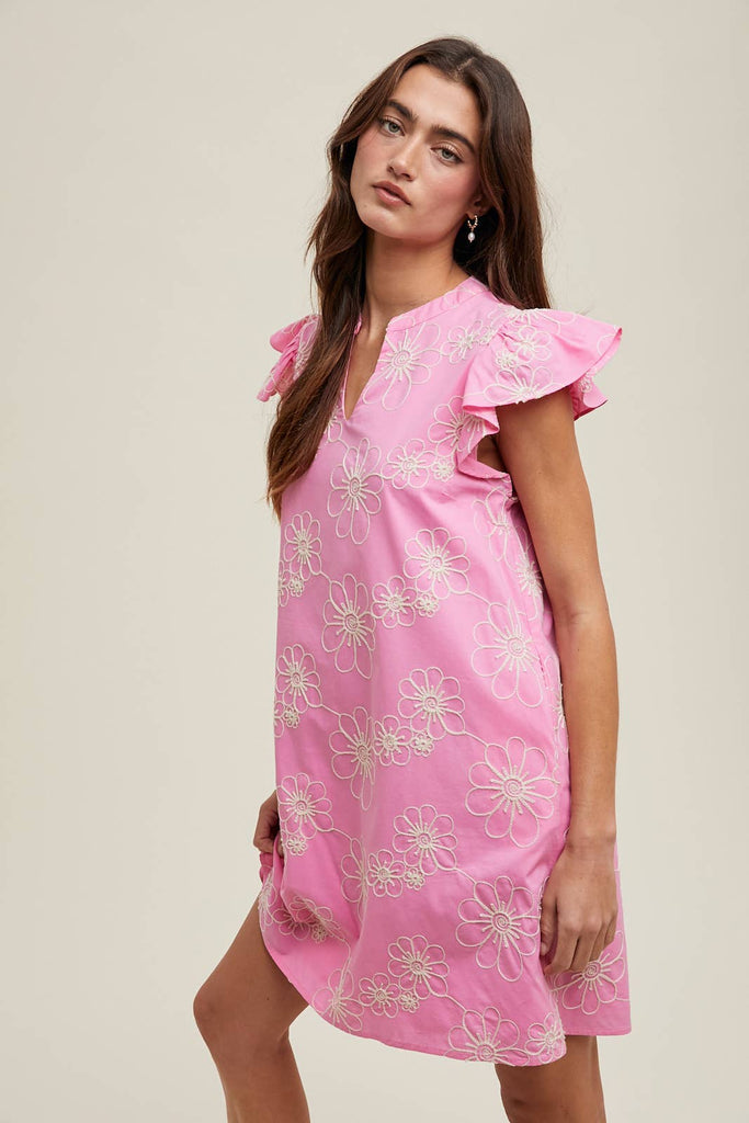 FLORAL EMBROIDERED MINI DRESS