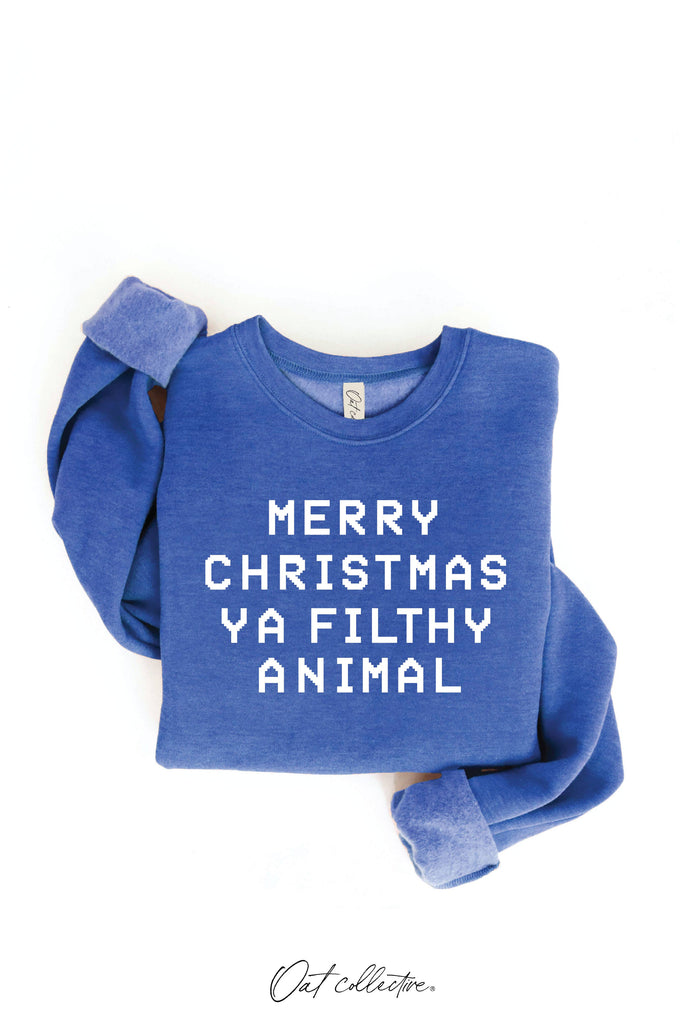 MERRY CHRISTMAS YA FILTHY ANIMAL Graphic Sweatshirt: DARK H.SAGE