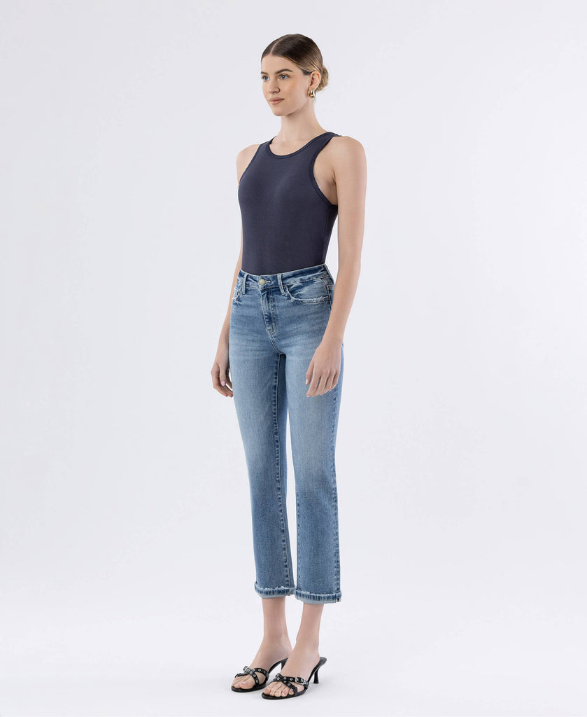 HIGH RISE CUFFED SLIM STRAIGHT JEANS