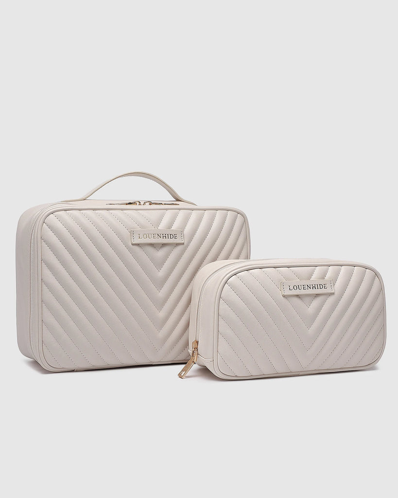 Maggie Lacey Quilted Cosmetic Bag Set Vanilla