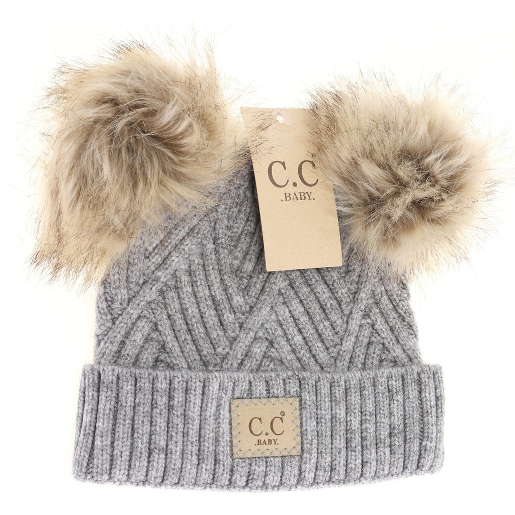 BABY LARGE PATCH HEATHERED DOUBLE POM C.C BEANIE