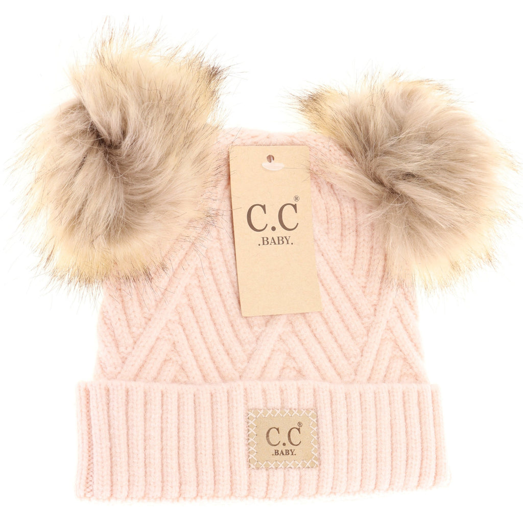 BABY LARGE PATCH HEATHERED DOUBLE POM C.C BEANIE