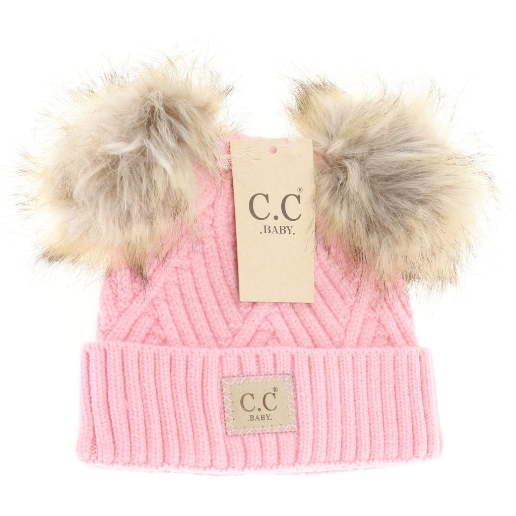 BABY LARGE PATCH HEATHERED DOUBLE POM C.C BEANIE