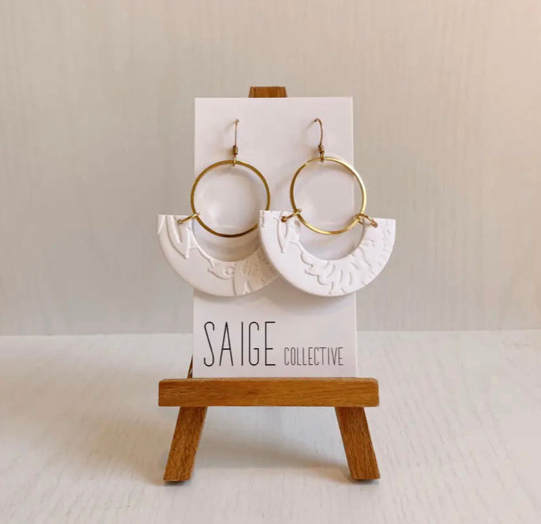 Saige Collective - Osiris White Floral clay earrings