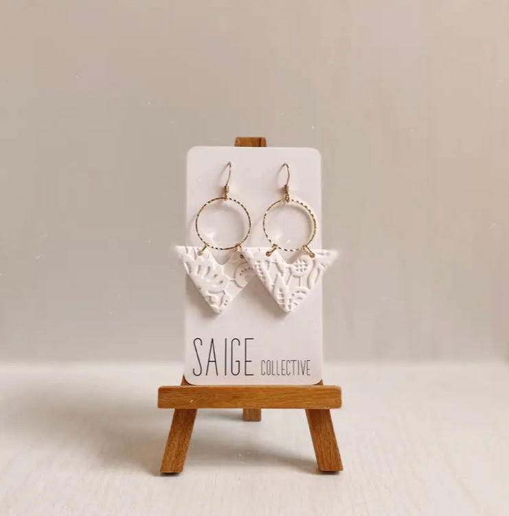 Saige Collective - Vivian White Lace Clay earrings
