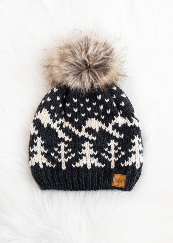 Panache Apparel  Dark Grey w/Beige Winter Pattern Pom Hat
