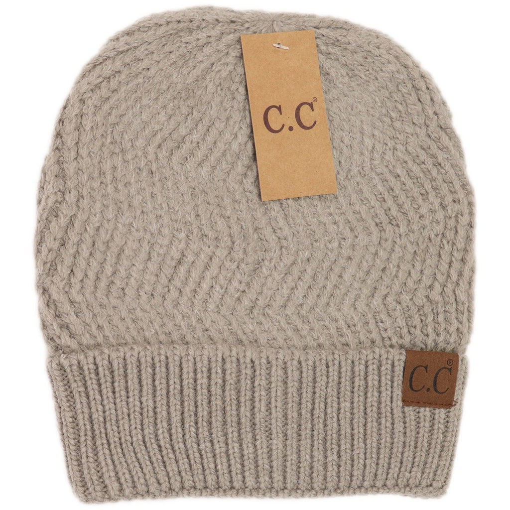 CC beanie chevron knit cuff beanie warm grey