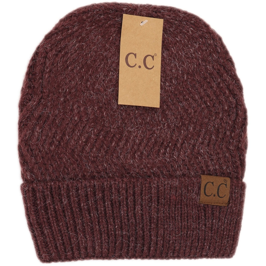 CC Beanie chevron knit cuff beanie Berry