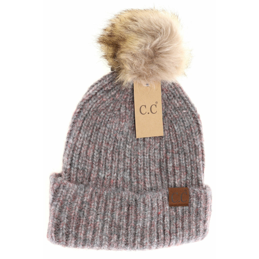 CC BEANIE SOFT RIBBED FUR POM C.C BEANIE