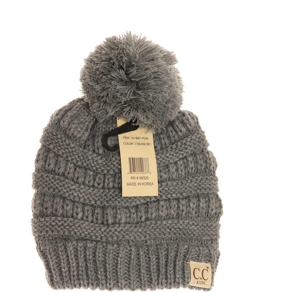 CC Beanie Kids Grey Beanie with Pom