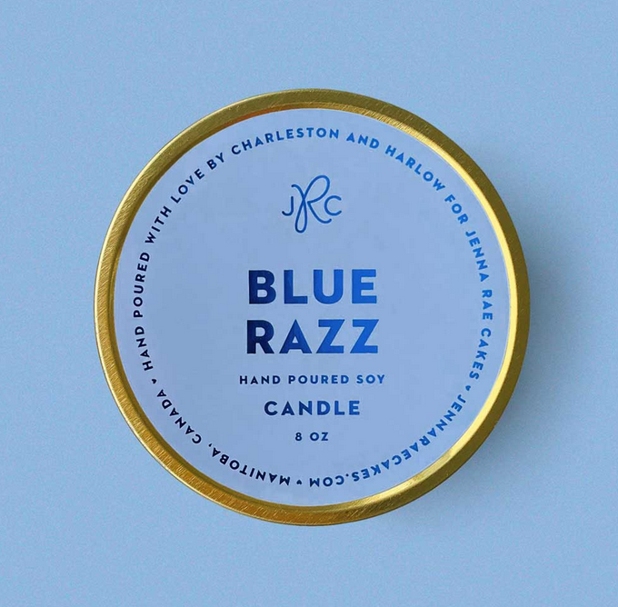 Charleston & Harlow Co. 8oz Blue Razz Soy Travel Candle - Jenna Rae Cakes Collab