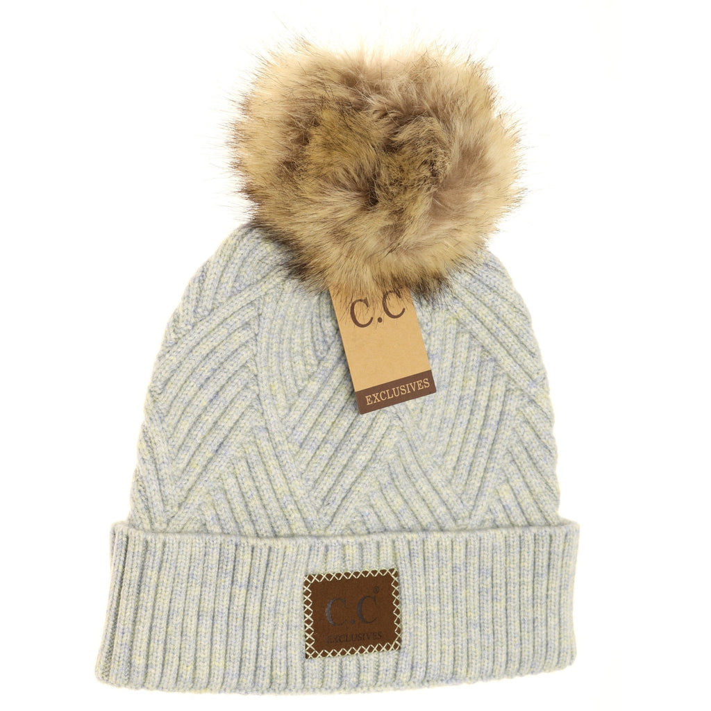 CC Beanie Large Patch Pom Beanie Pastel Blue Mix