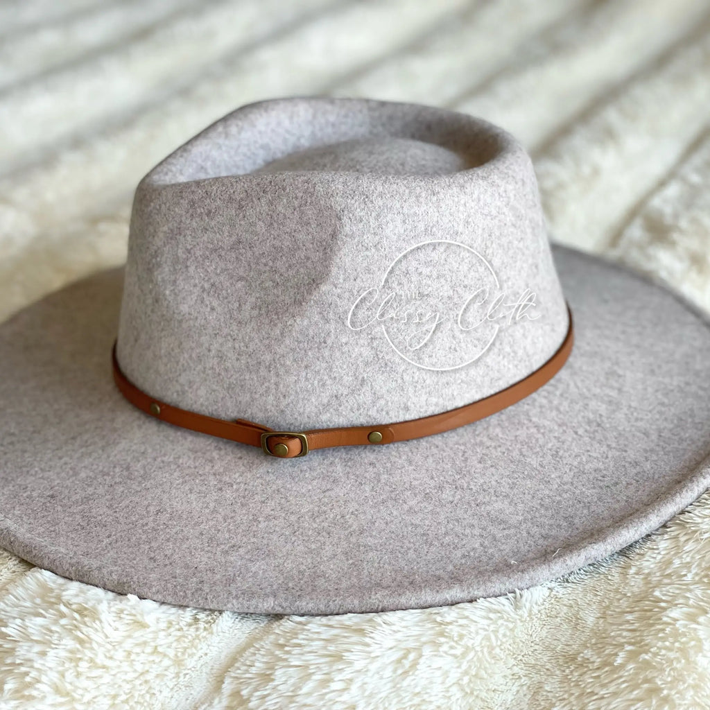Wool Blend Wide Brim Hat w/ Belt - Oatmeal